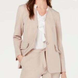 Nine West - NWT - Ruffle Trim Single Button Stretch Blazer - Oatmeal - Size 8